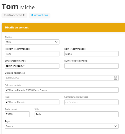 fiche de contact sur OHME