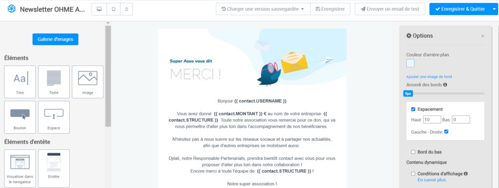 Voici un exemple de personnalisation  de l'email dans un objectif d'automatisation de la communication.