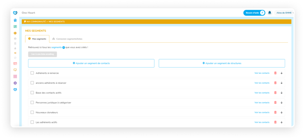 segments connexions listes emailing